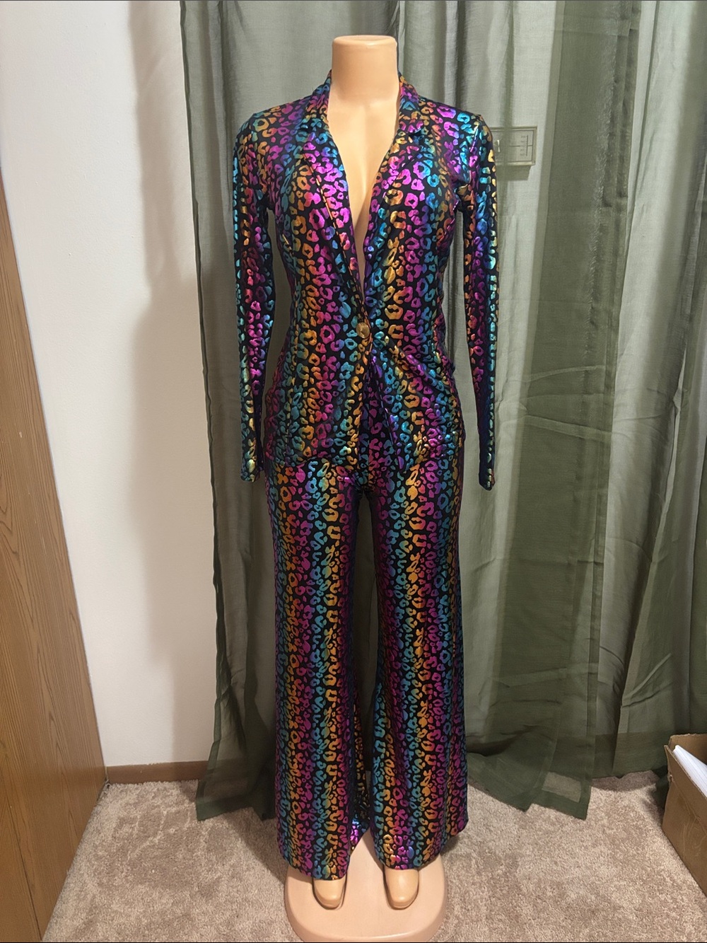 Rainbow Leopard Print Wide-Leg Jumpsuit